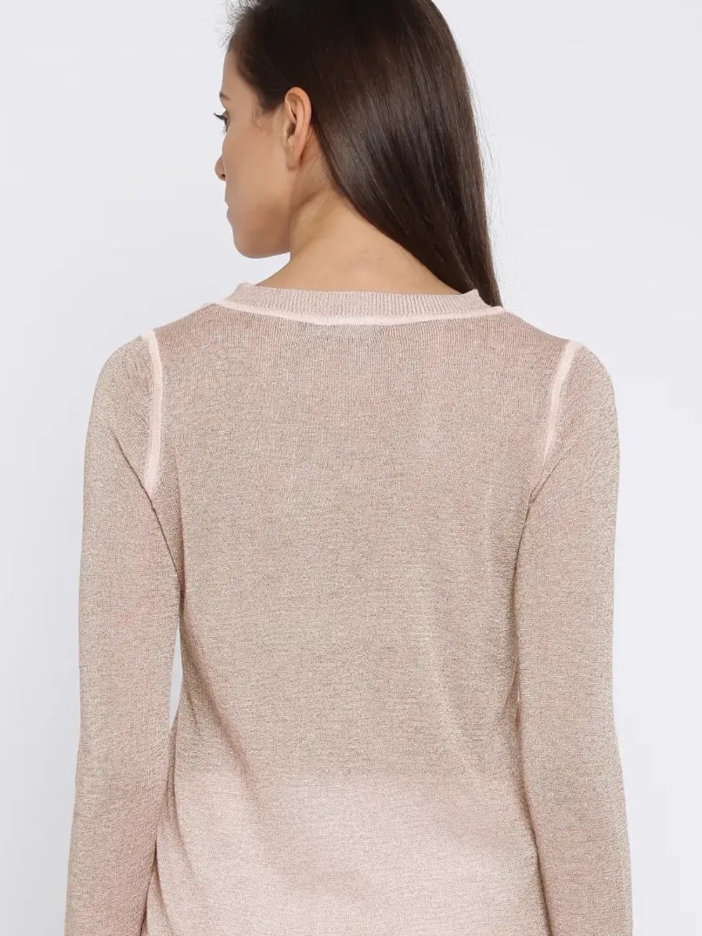Mango Metallic Shimmer V-Neck Sweater Soft Blush Pink M NWOT - Picture 3 of 8